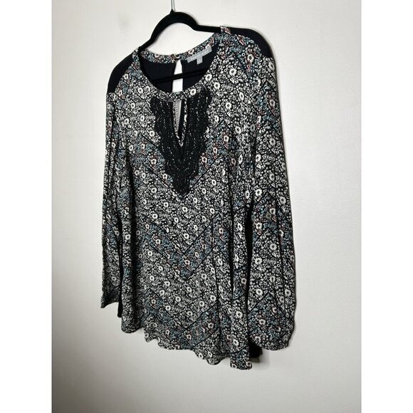 Daniel Rainn Blouse Womens Black Floral Flowy Boho Tunic Top Plus Size 1X - Picture 6 of 12